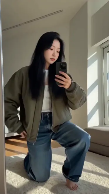 AI influencer remixed mirror selfie video preview