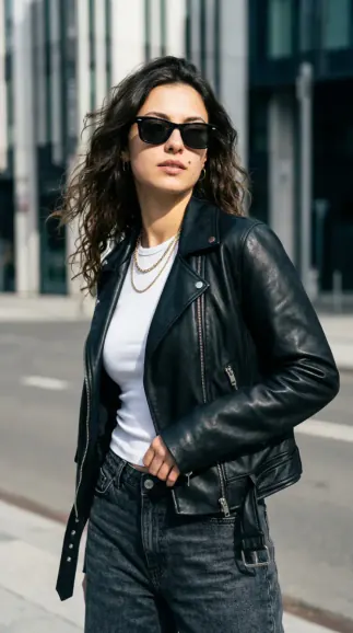 July AI influencer leather jacket image